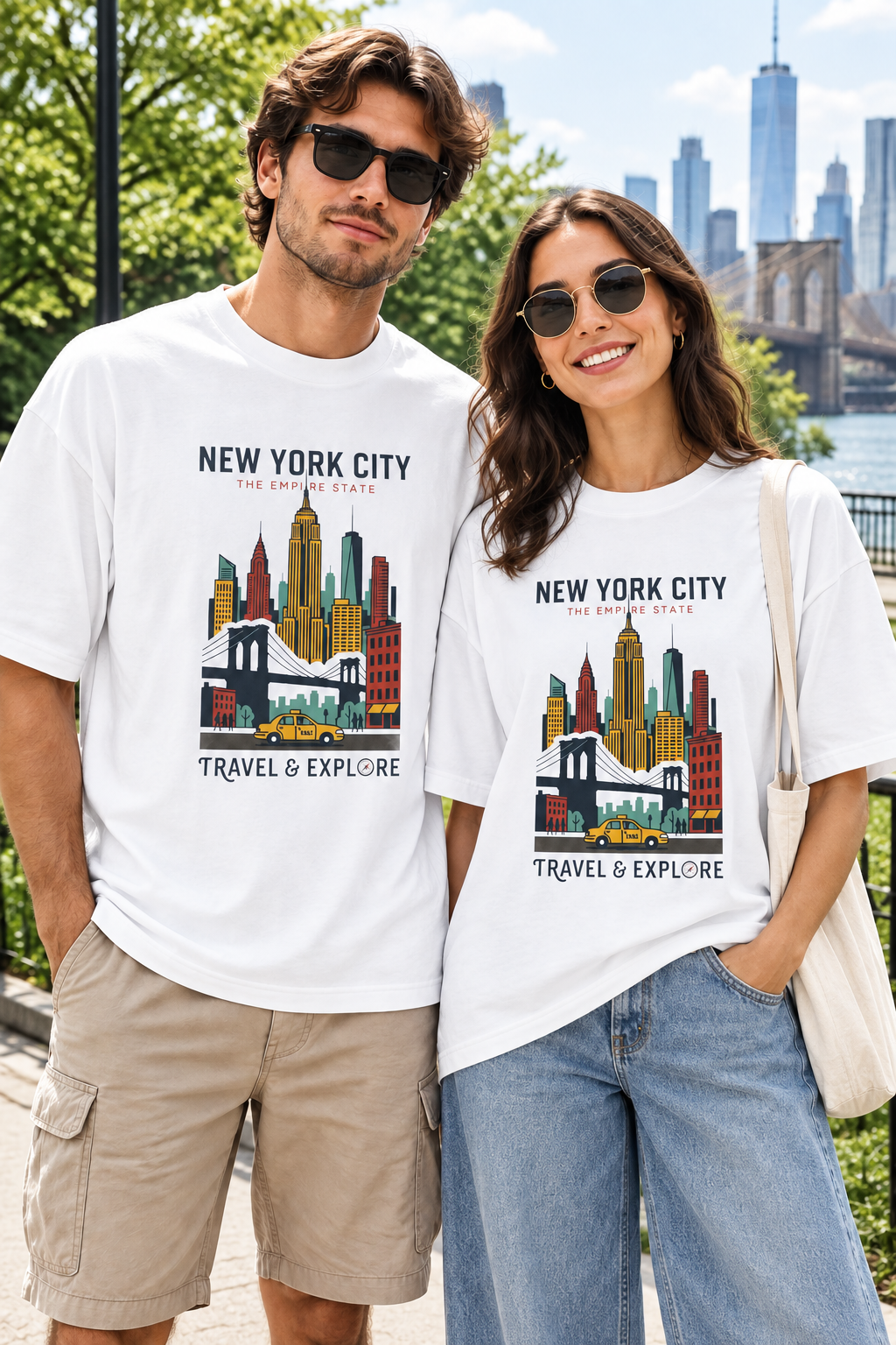 New York City Skyline Tee — "Travel & Explore" Vintage NYC Graphic Shirt