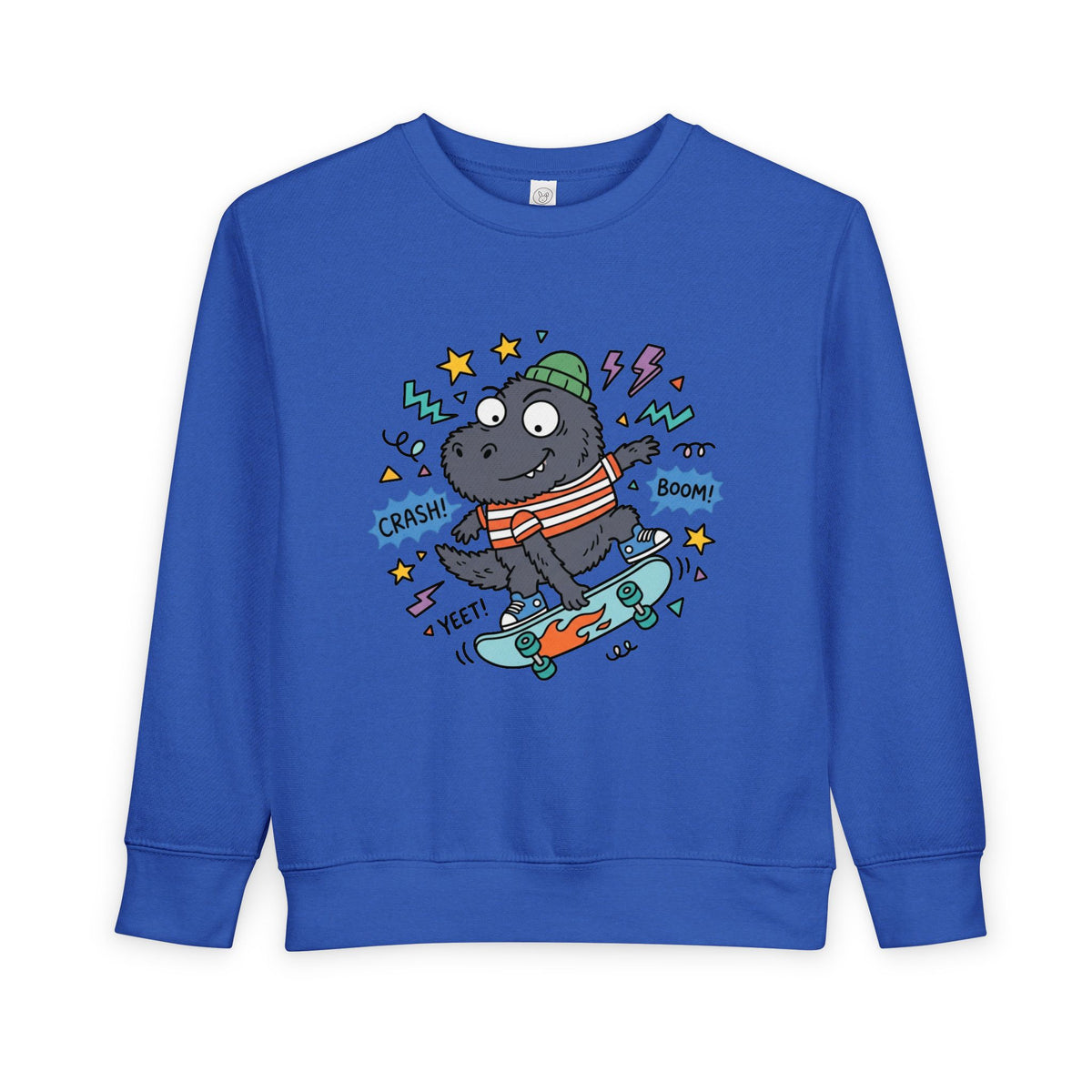 Skateboarding Hippo Toddler Sweatshirt — Cute Dino Skate Crewneck