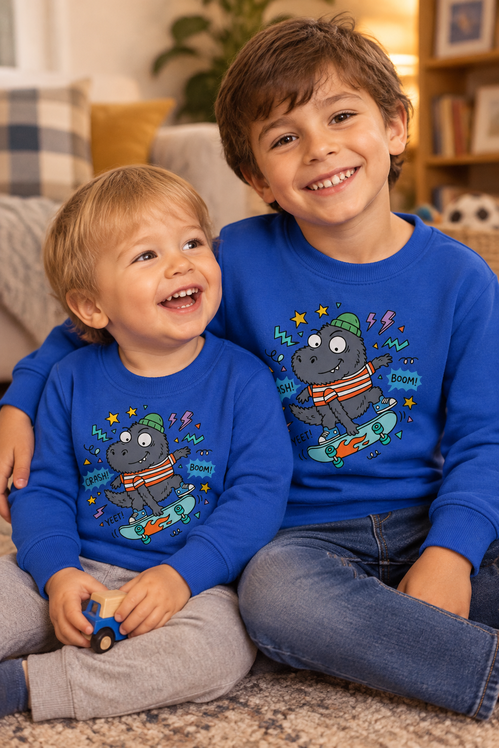 Skateboarding Hippo Toddler Sweatshirt — Cute Dino Skate Crewneck