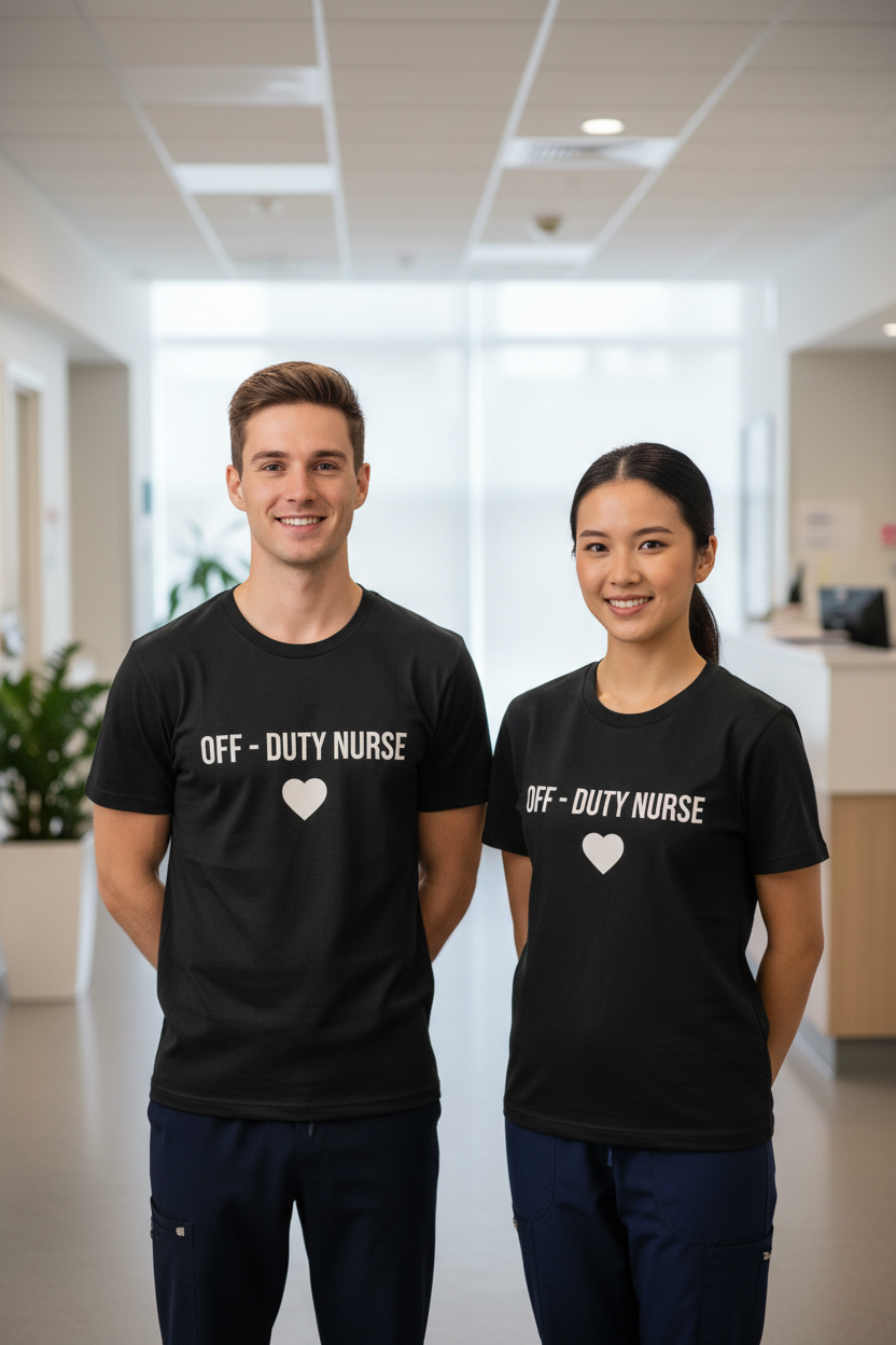 Off-Duty Nurse T-Shirt – Heart Graphic Relaxed Tee