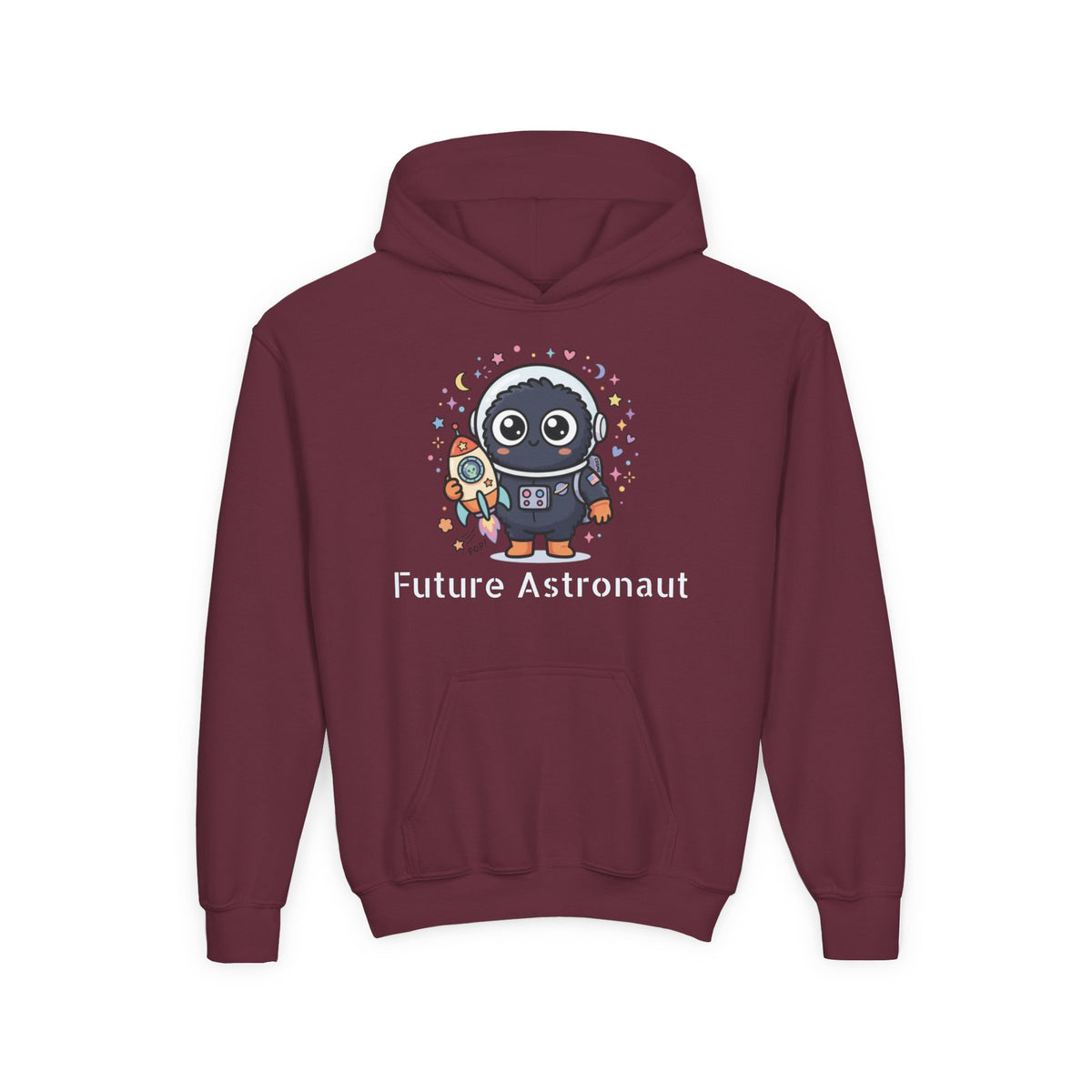 Kids Space Penguin Hoodie — Cute Astronaut Penguin with Rocket Graphic