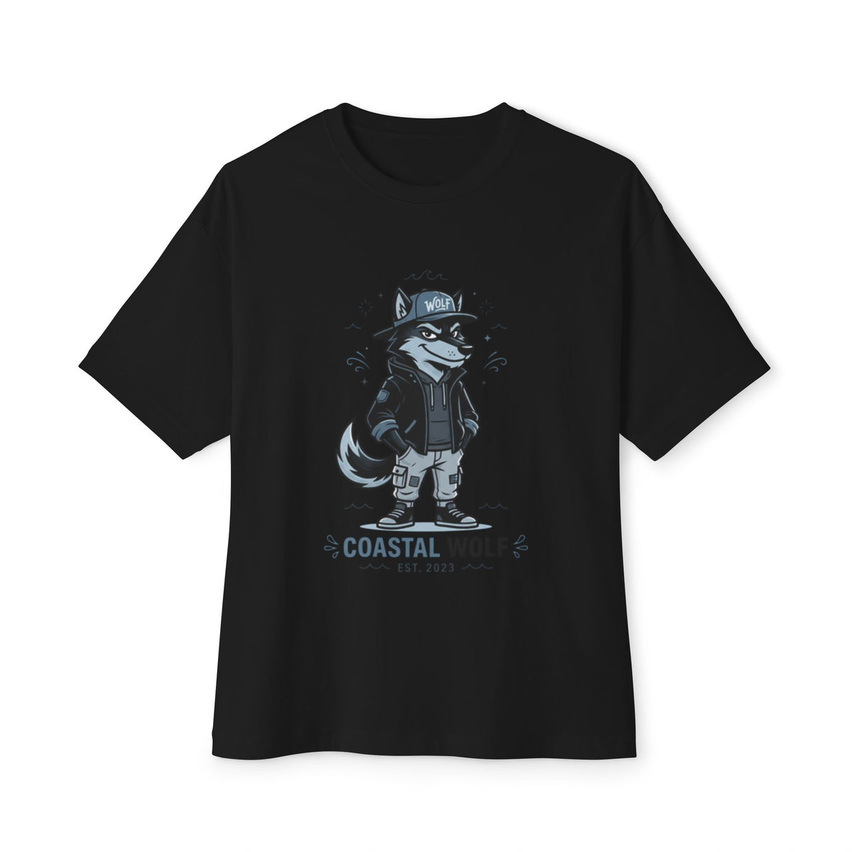 Coastal Wolf Graphic Tee — "Coastal Wolf" Casual Oversized T-Shirt