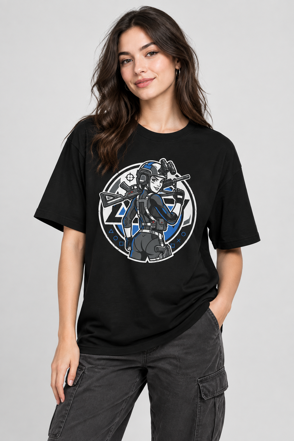 Tactical Sniper Graphic Tee — Female Sniper Gamer Shirt