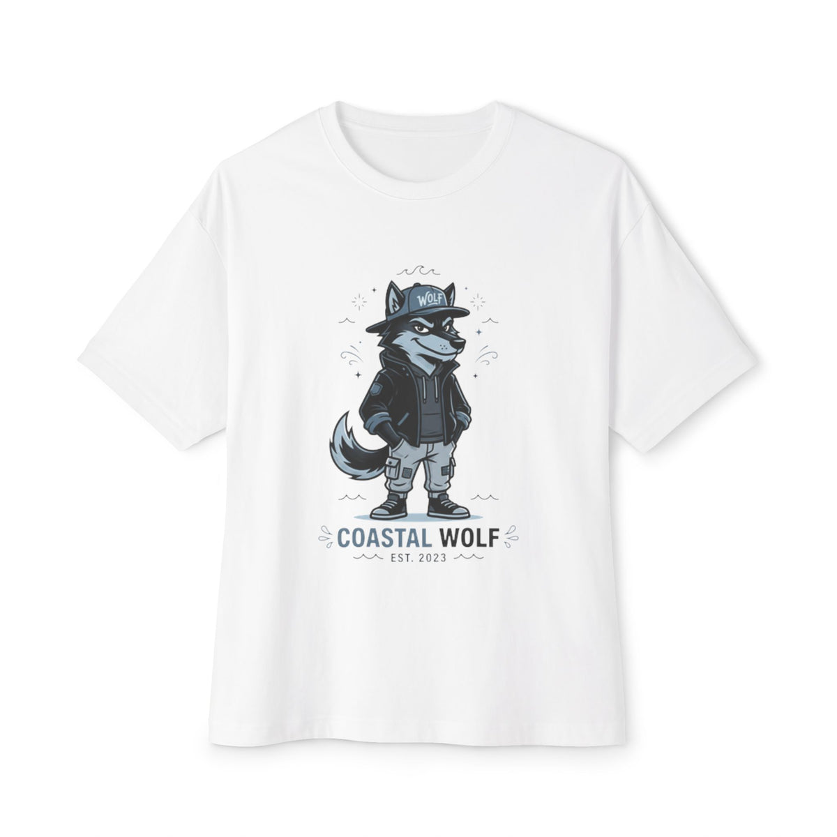 Coastal Wolf Graphic Tee — "Coastal Wolf" Casual Oversized T-Shirt