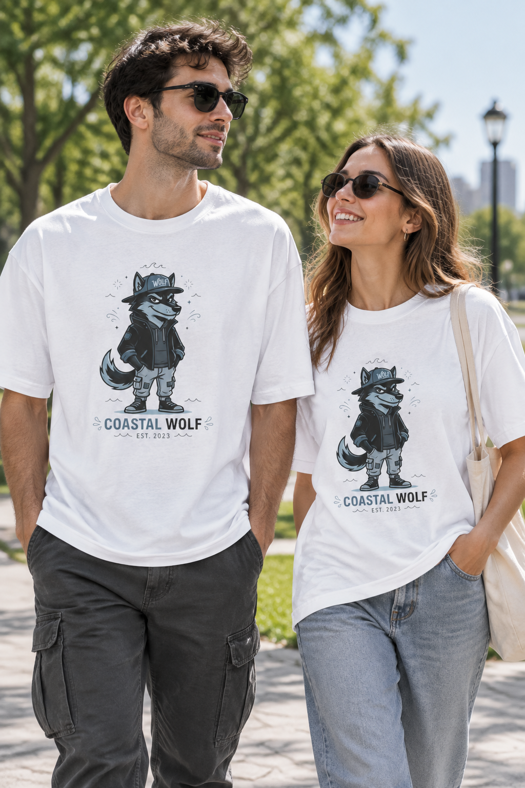Coastal Wolf Graphic Tee — "Coastal Wolf" Casual Oversized T-Shirt