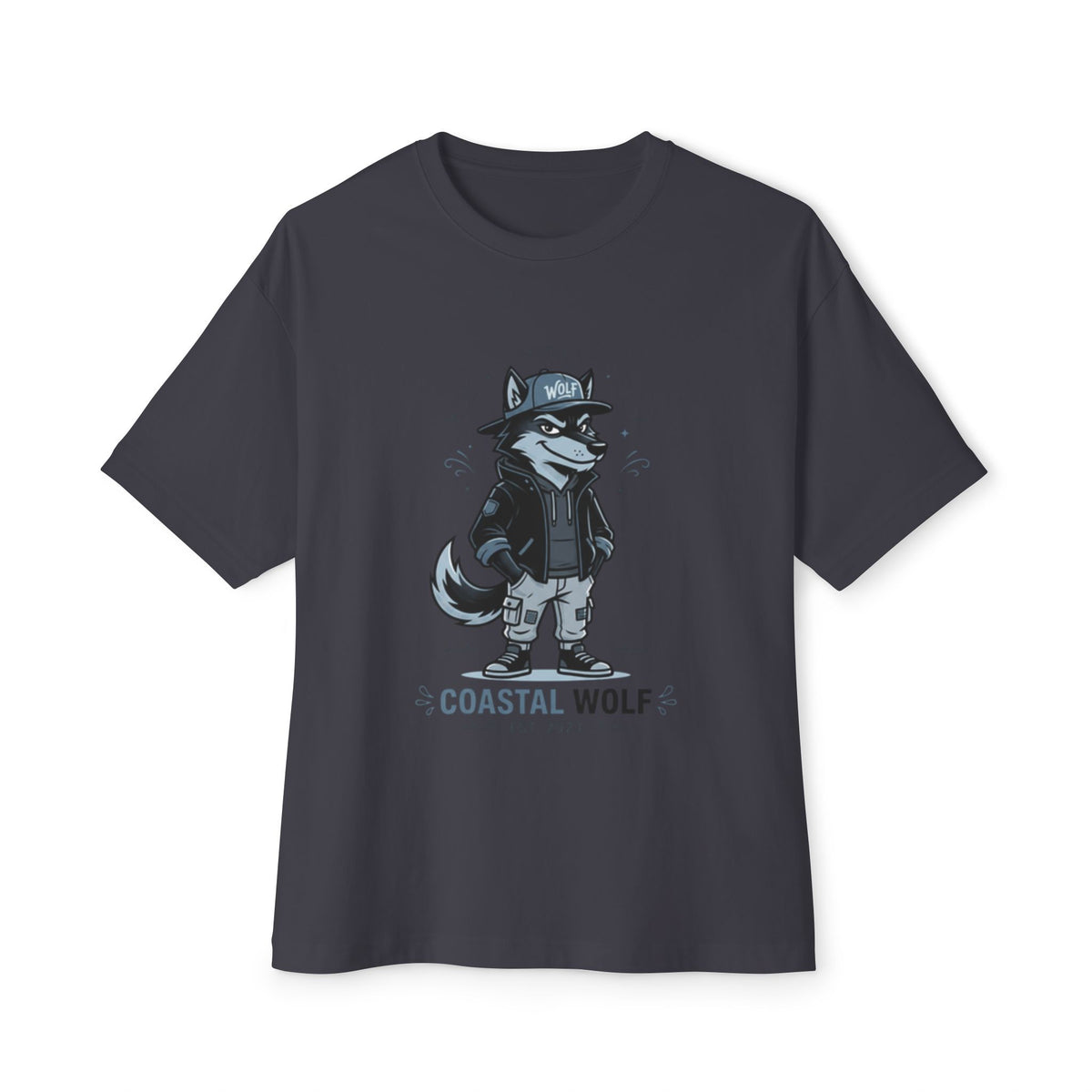 Coastal Wolf Graphic Tee — "Coastal Wolf" Casual Oversized T-Shirt