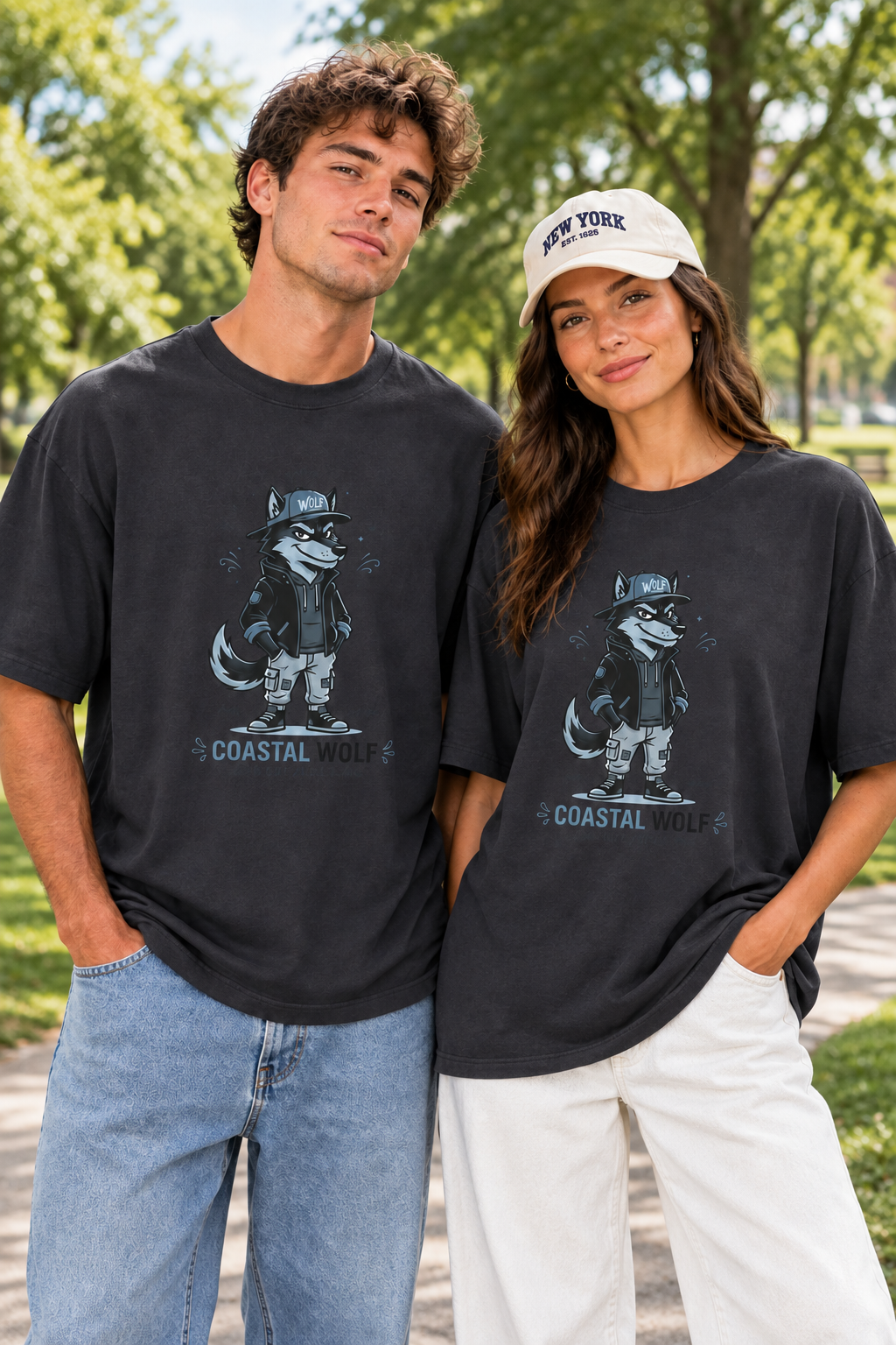 Coastal Wolf Graphic Tee — "Coastal Wolf" Casual Oversized T-Shirt