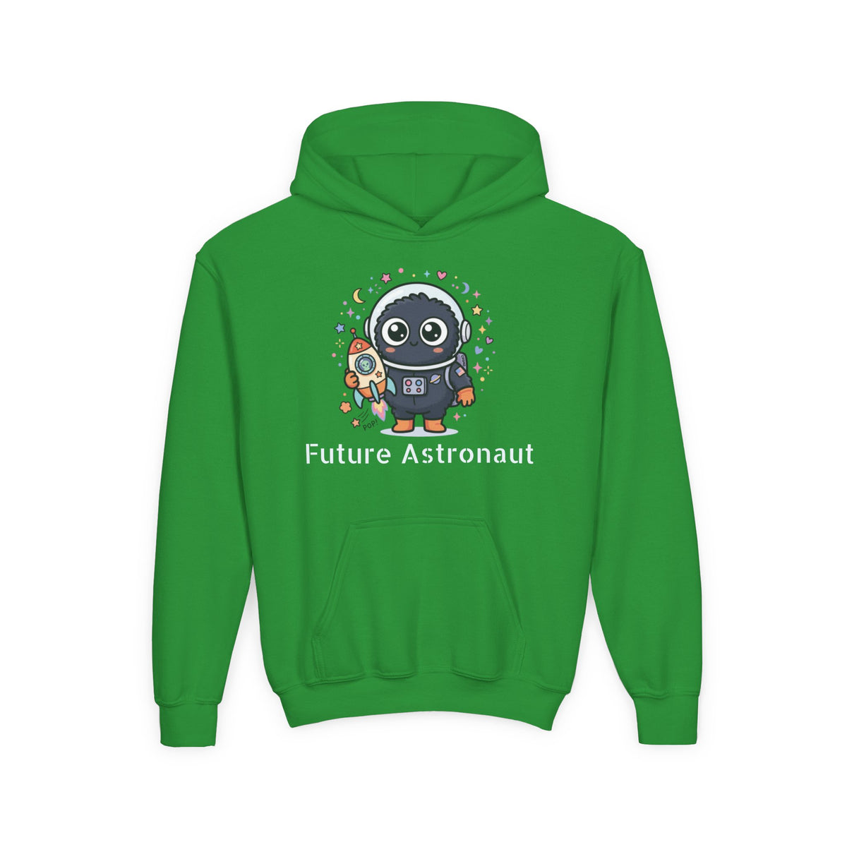Kids Space Penguin Hoodie — Cute Astronaut Penguin with Rocket Graphic