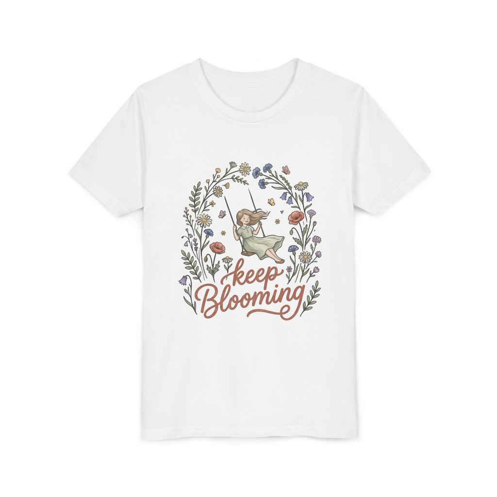 Youth Tee — "Keep Blooming" Floral Girl Gardening Shirt