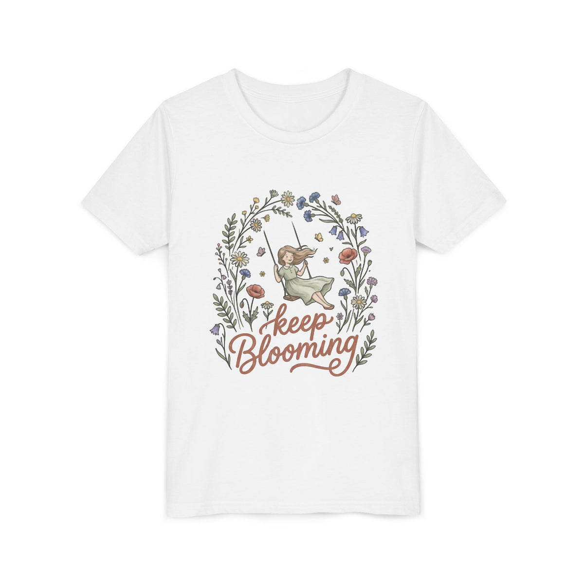 Youth Tee — "Keep Blooming" Floral Girl Gardening Shirt