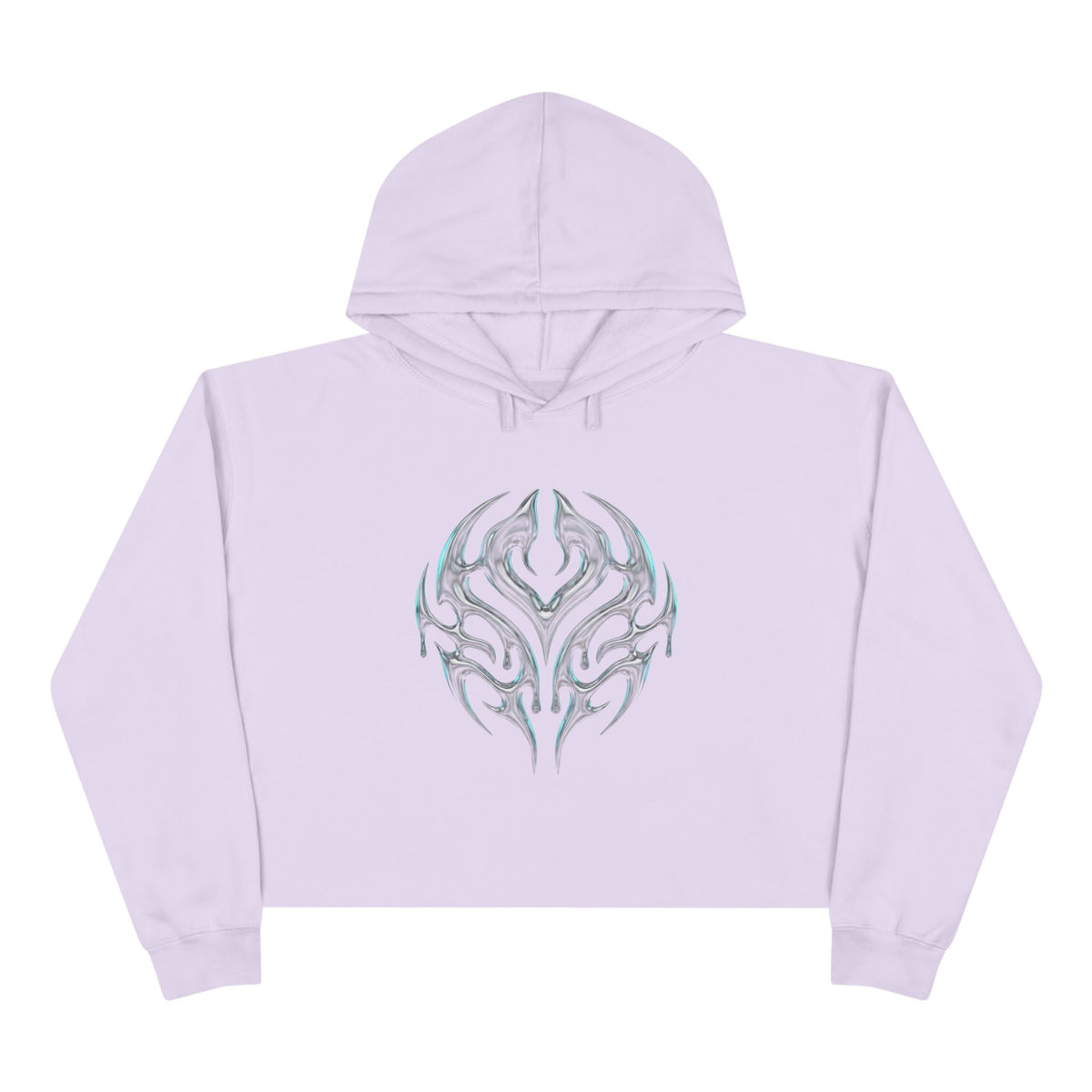 Tribal Glow Crop Hoodie — Silver Blue Tribal Emblem