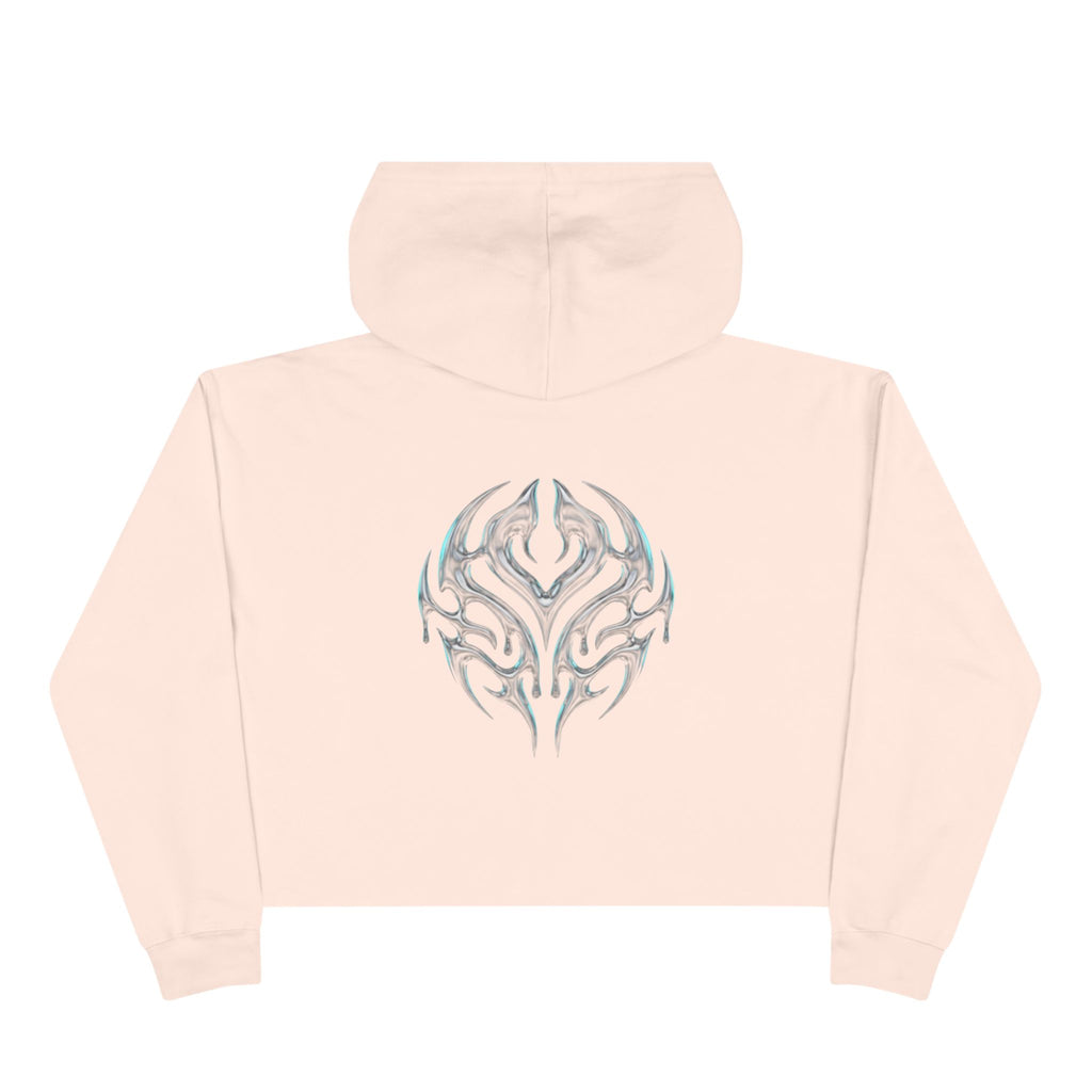 Tribal Glow Crop Hoodie — Silver Blue Tribal Emblem
