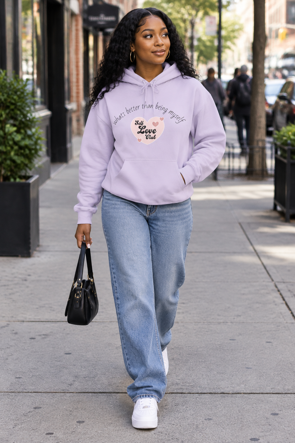 Hoodie "Self Love Club" Cute Heart Graphic - Inspirational Cozy Pullover