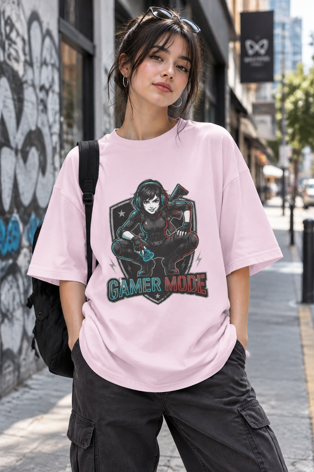 Gamer Mode Graphic Tee — Retro Female Gamer Design