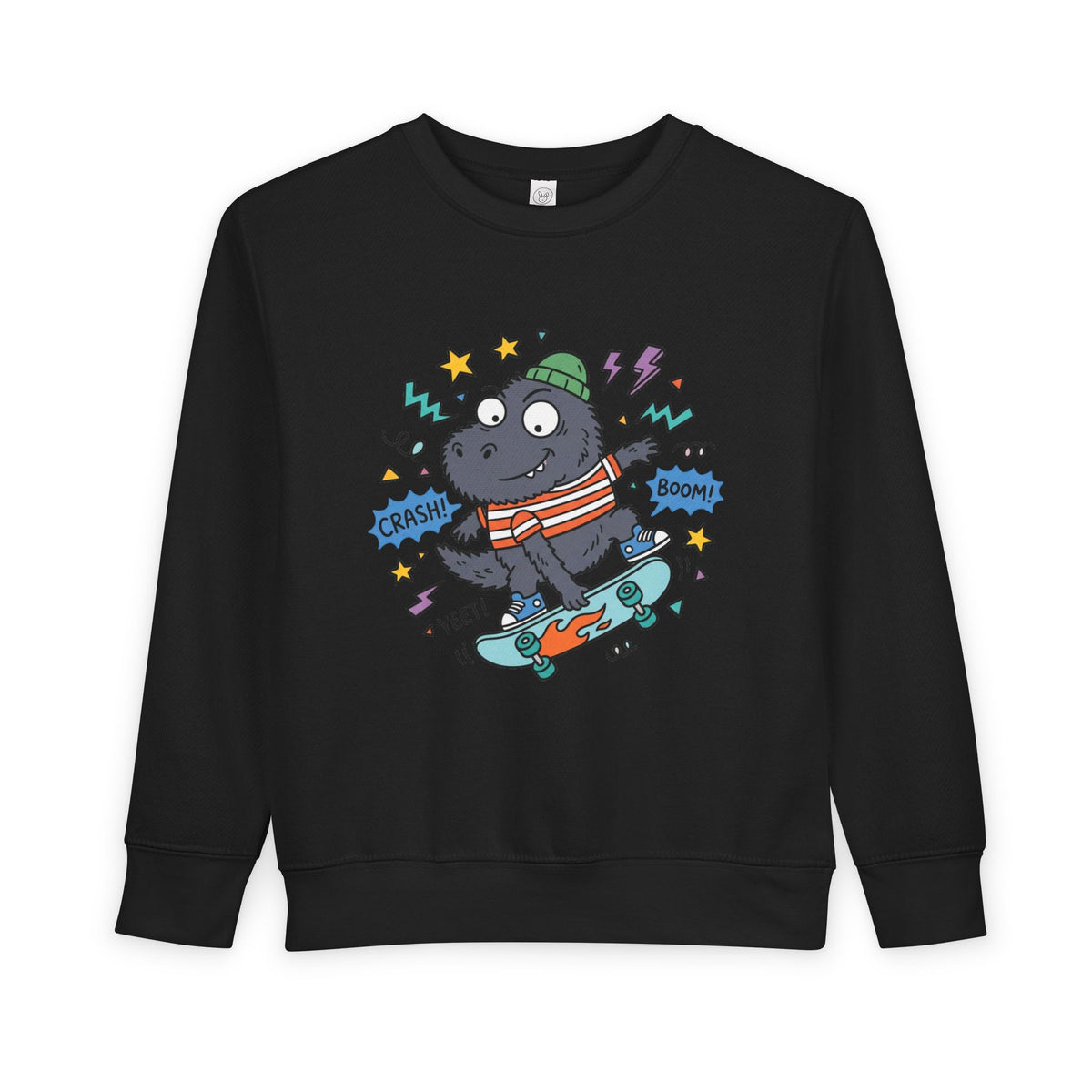 Skateboarding Hippo Toddler Sweatshirt — Cute Dino Skate Crewneck