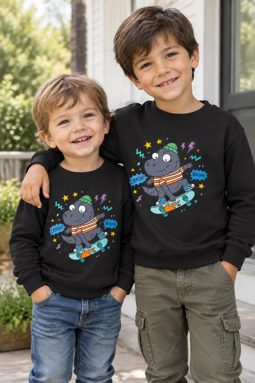 Skateboarding Hippo Toddler Sweatshirt — Cute Dino Skate Crewneck