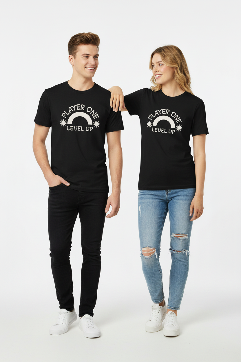 Player One Level Up T-Shirt — Retro Rainbow Gamer Tee