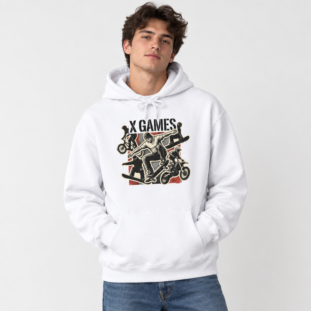 X Games Skate & BMX Hoodie — Retro Extreme Sports Pullover