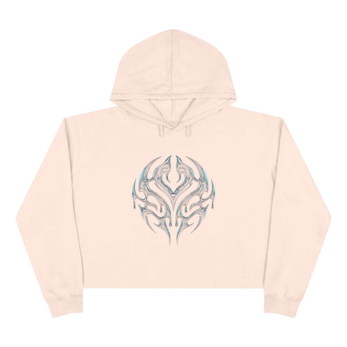 Tribal Glow Crop Hoodie — Silver Blue Tribal Emblem