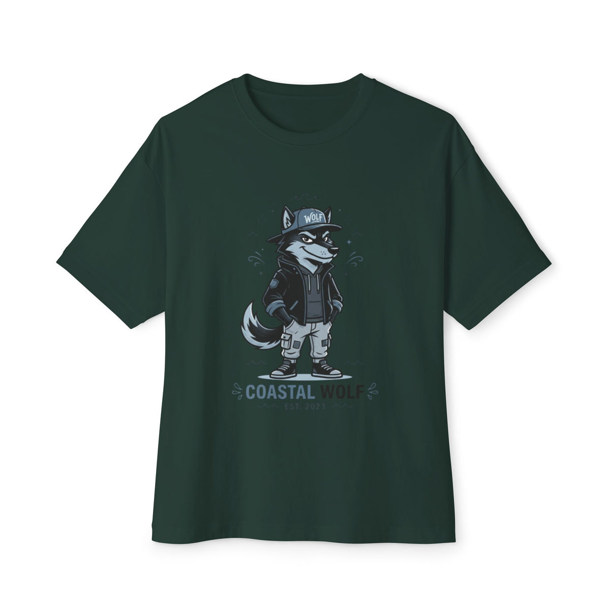 Coastal Wolf Graphic Tee — "Coastal Wolf" Casual Oversized T-Shirt
