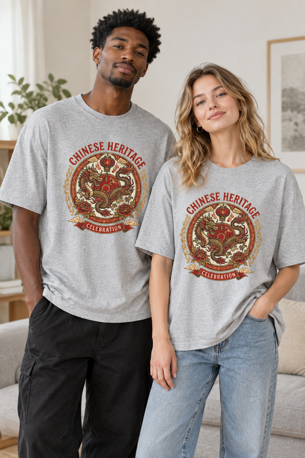 Chinese Heritage Celebration Tee — Dragon Emblem Oversized T‑Shirt