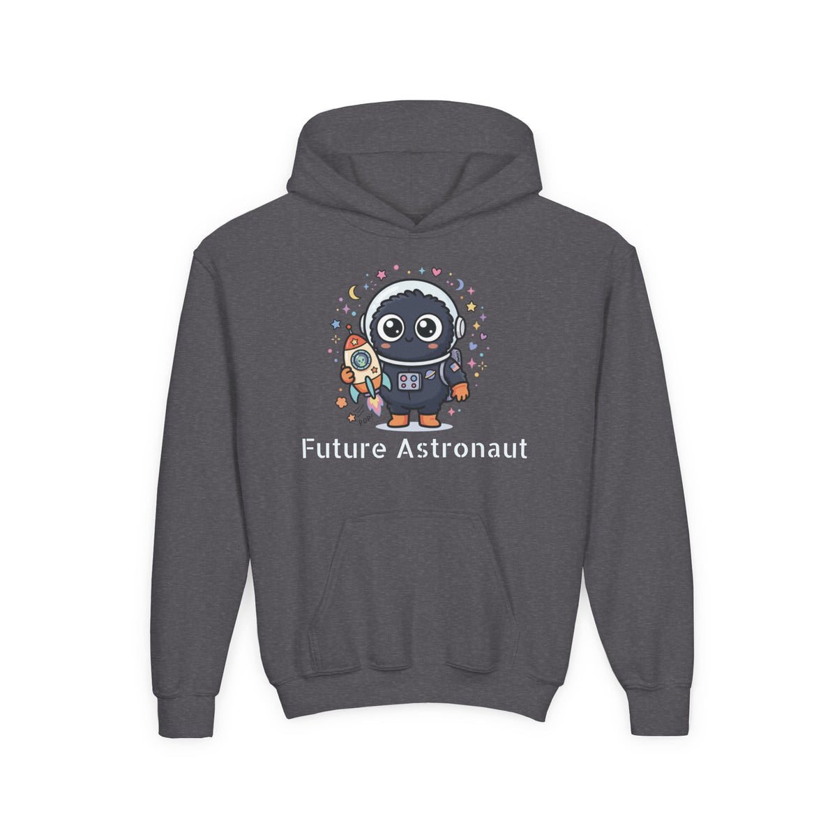 Kids Space Penguin Hoodie — Cute Astronaut Penguin with Rocket Graphic