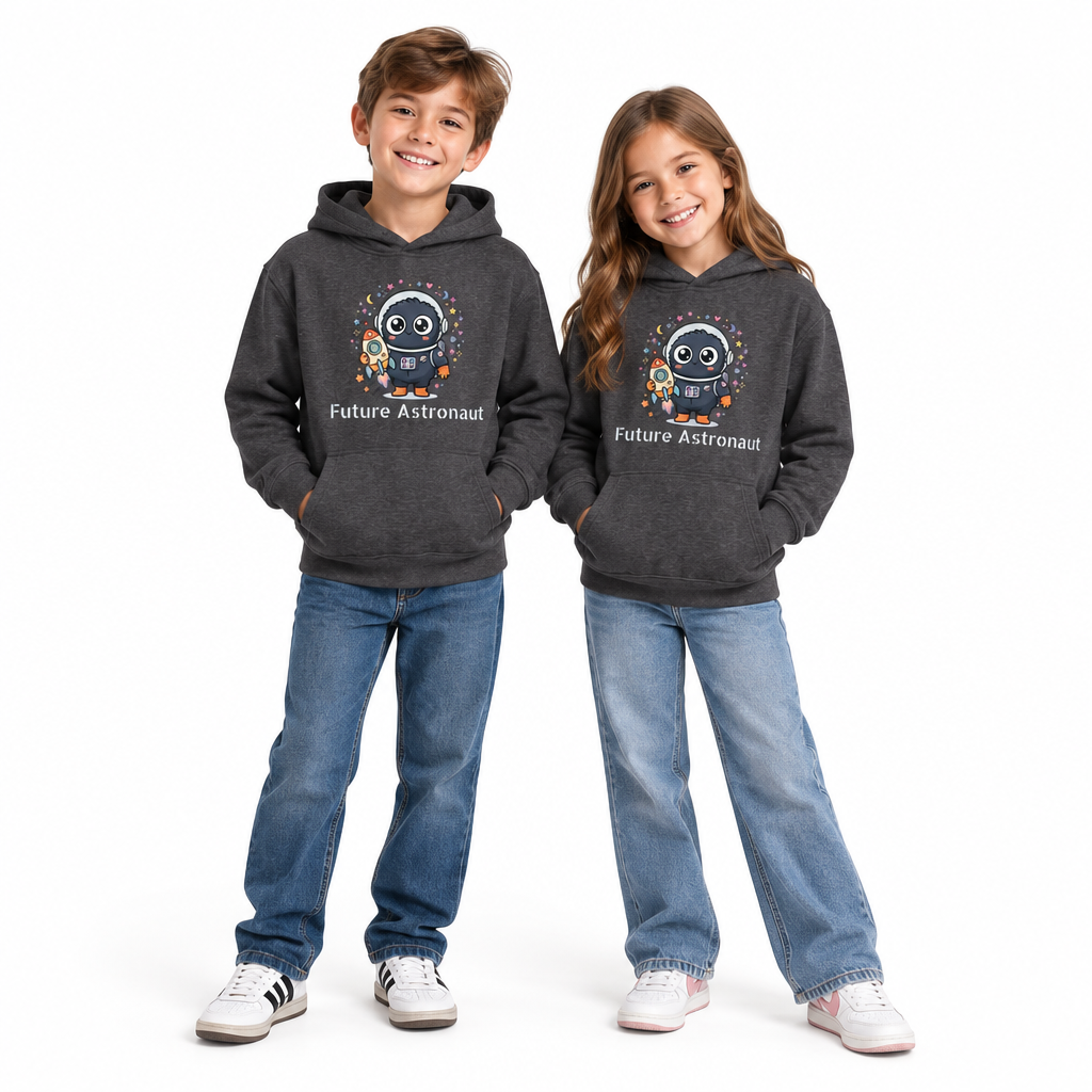 Kids Space Penguin Hoodie — Cute Astronaut Penguin with Rocket Graphic