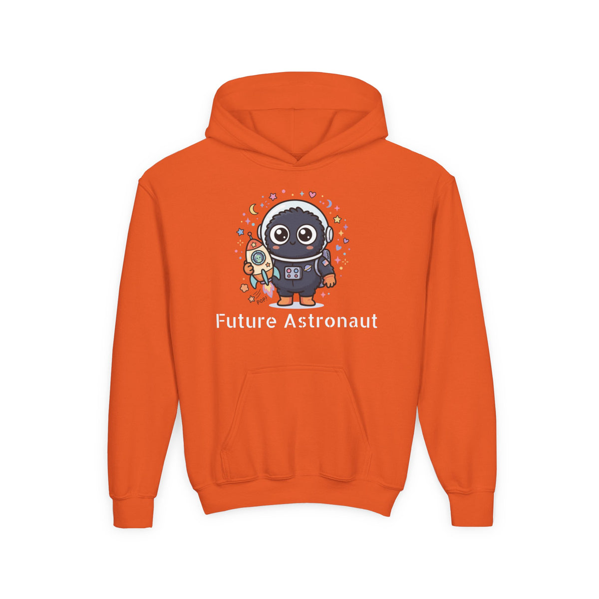 Kids Space Penguin Hoodie — Cute Astronaut Penguin with Rocket Graphic