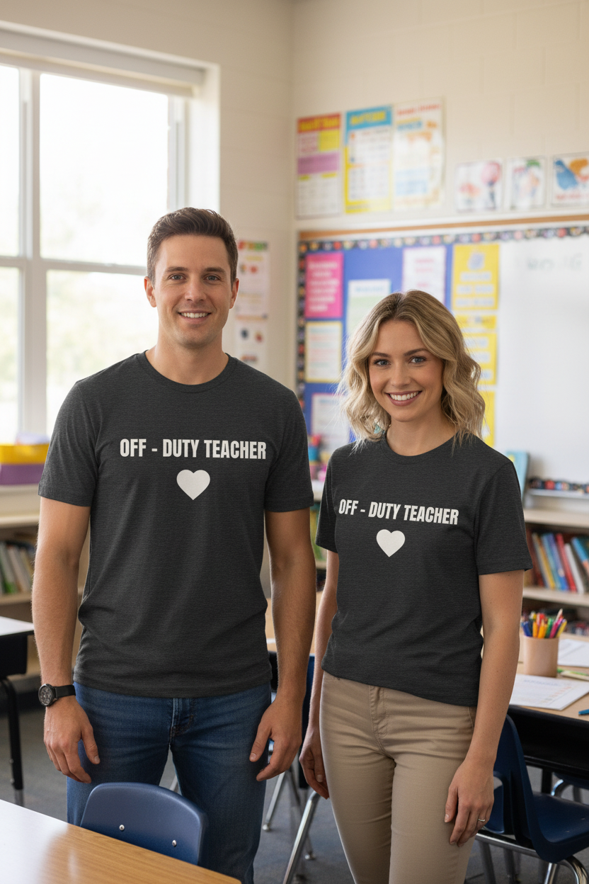 Off-Duty Teacher T-Shirt — Cute Heart Design | Gift for Teachers