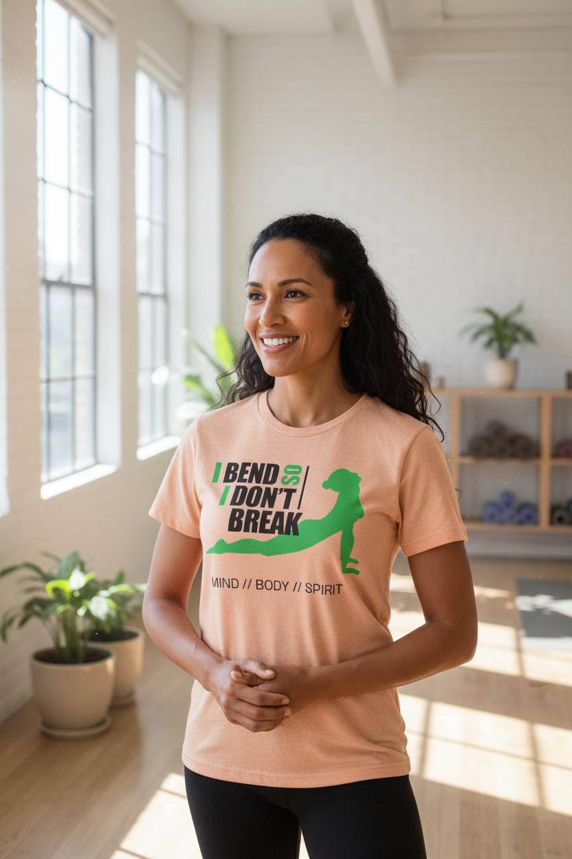 Yoga T-Shirt — “I Bend So I Don’t Break” Mind // Body // Spirit Tee