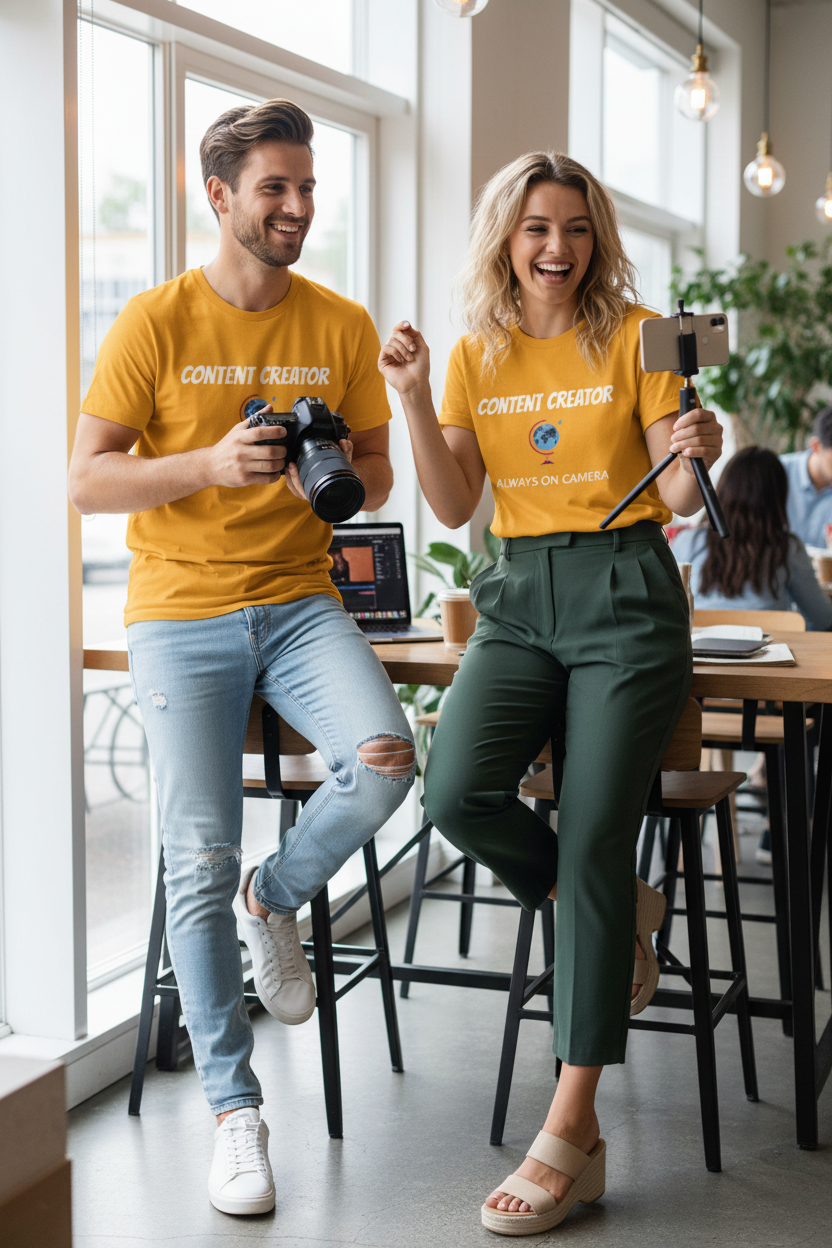 Content Creator Globe T‑Shirt – “Content Creator: Always On Camera” Graphic Tee