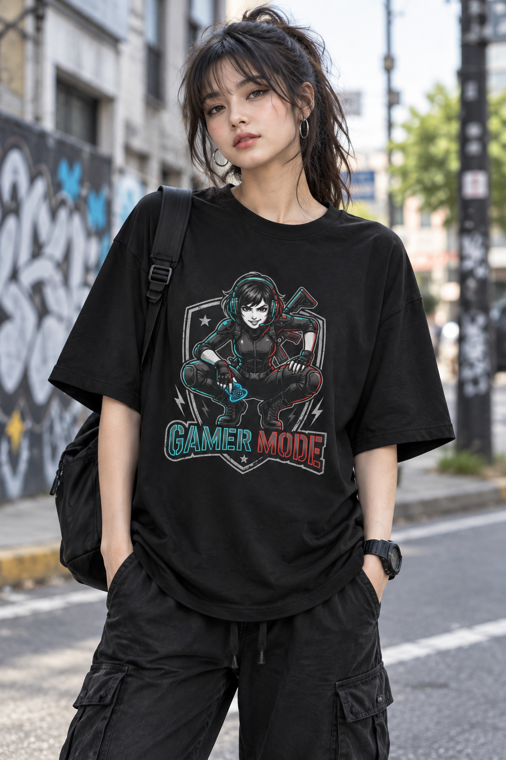 Gamer Mode Graphic Tee — Retro Female Gamer Design