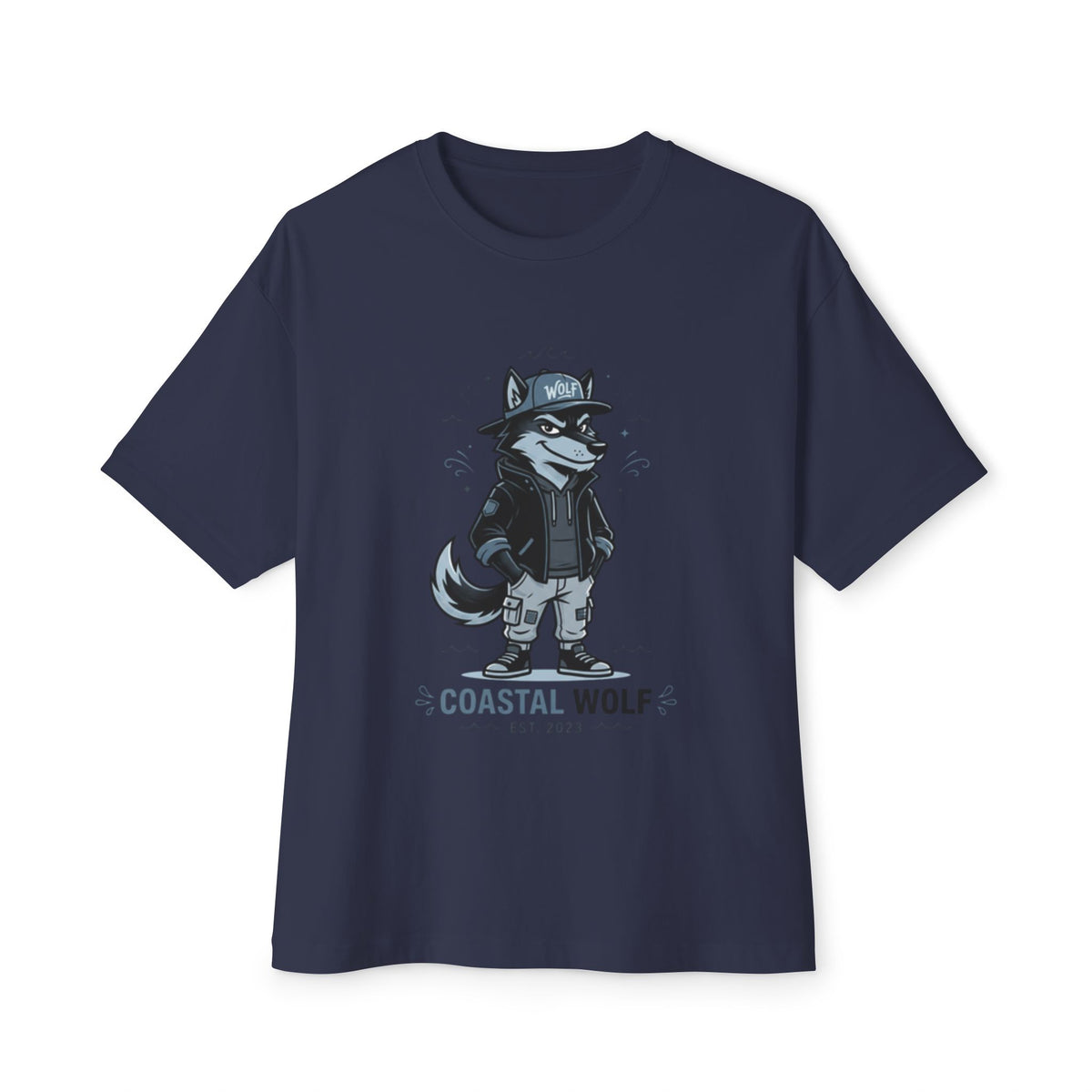 Coastal Wolf Graphic Tee — "Coastal Wolf" Casual Oversized T-Shirt