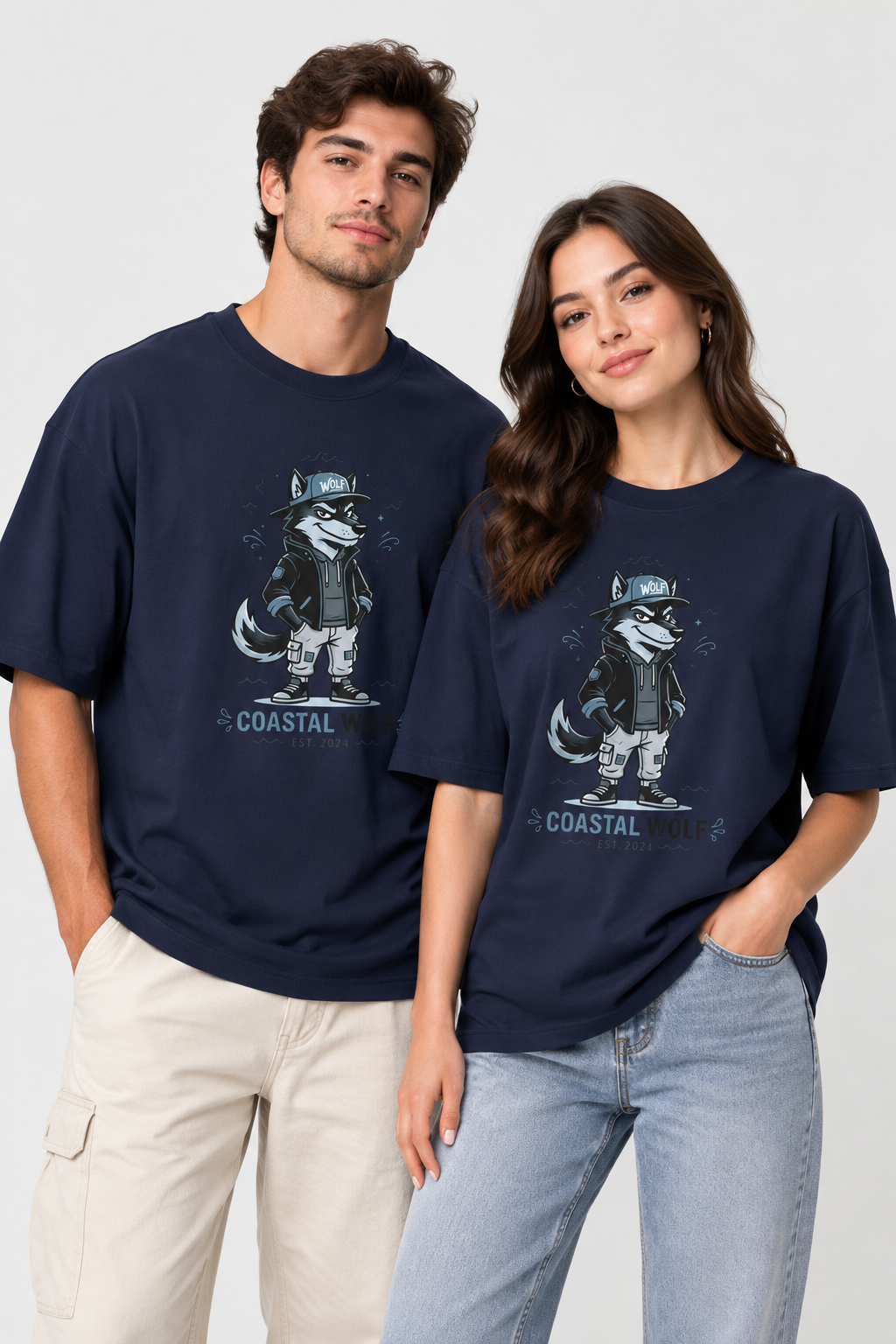 Coastal Wolf Graphic Tee — "Coastal Wolf" Casual Oversized T-Shirt