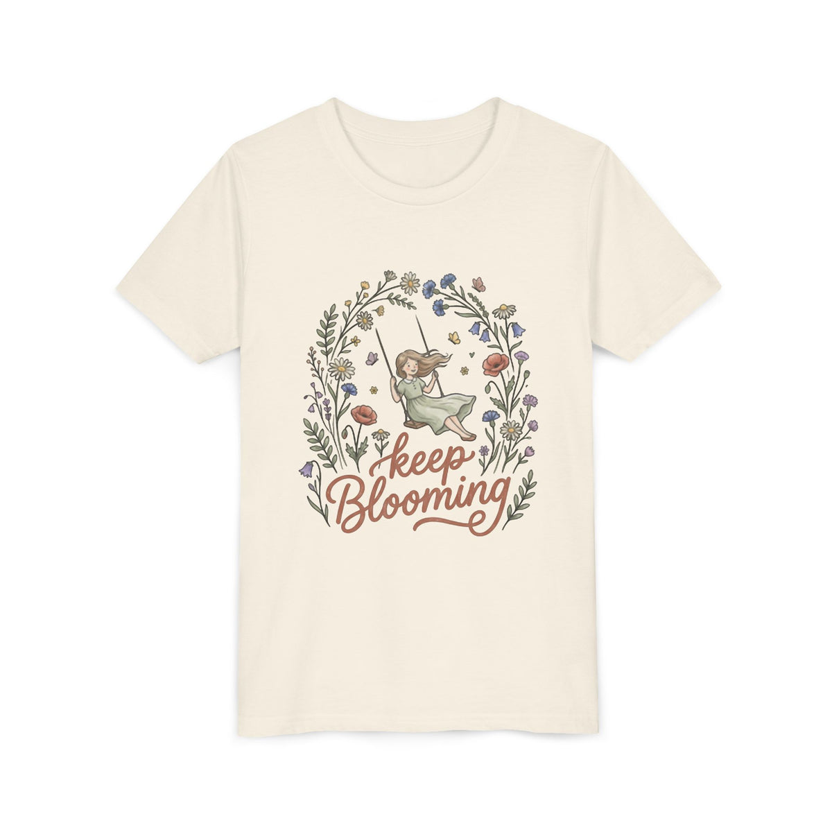 Youth Tee — "Keep Blooming" Floral Girl Gardening Shirt