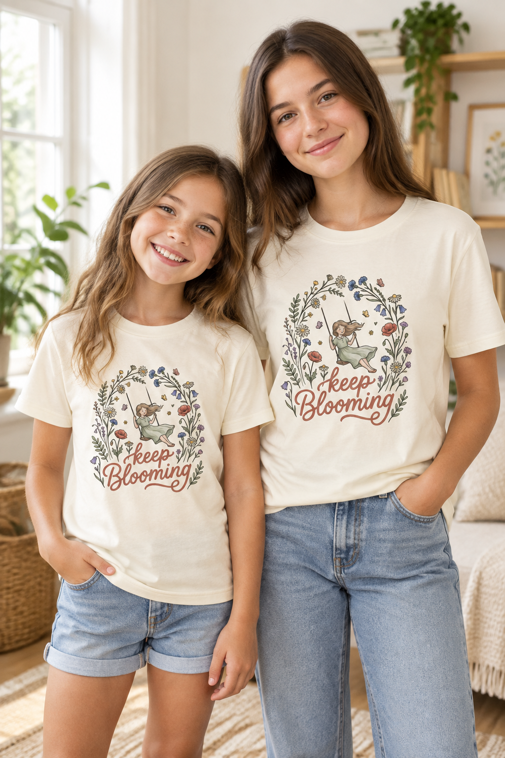 Youth Tee — "Keep Blooming" Floral Girl Gardening Shirt