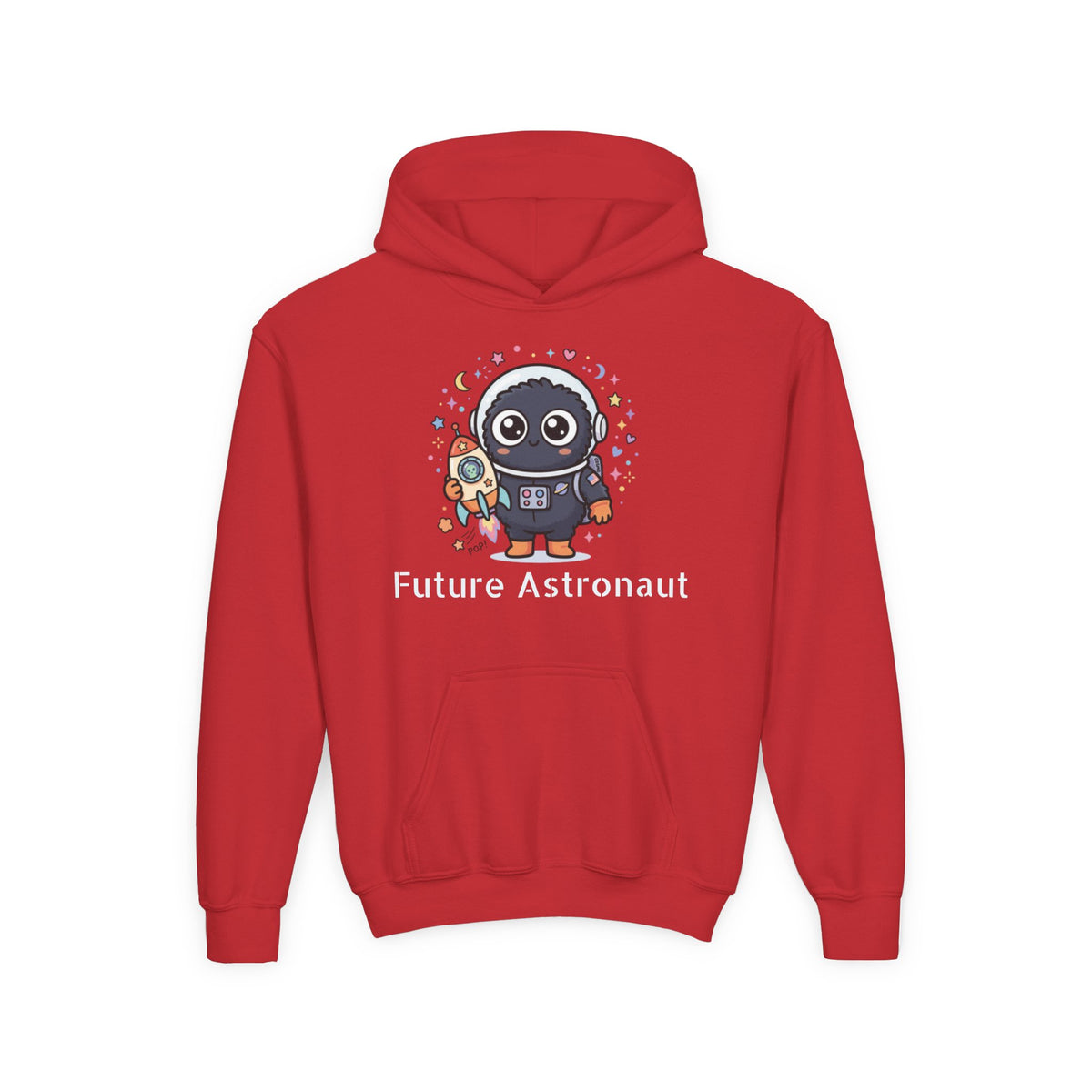 Kids Space Penguin Hoodie — Cute Astronaut Penguin with Rocket Graphic