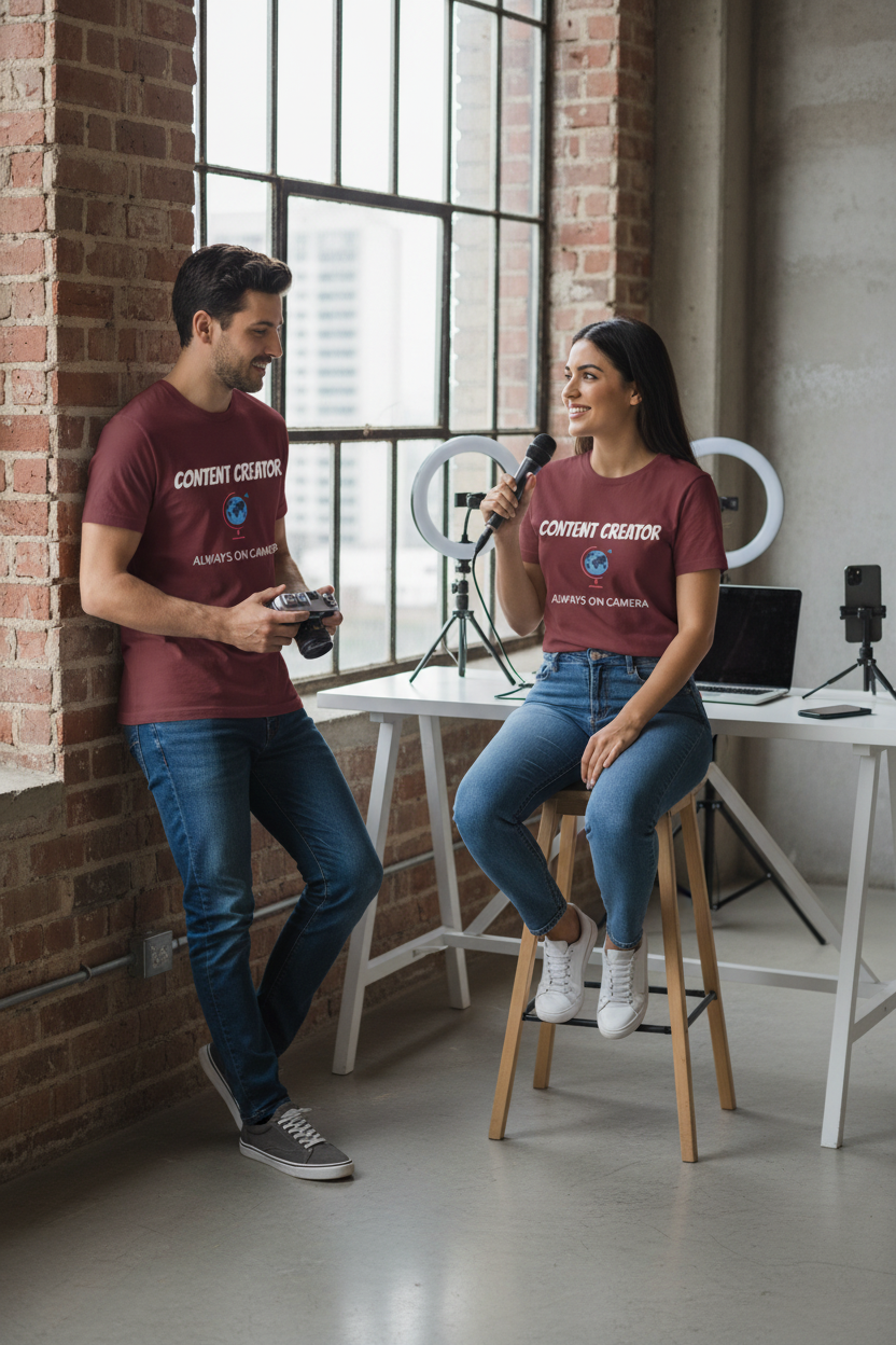 Content Creator Globe T‑Shirt – “Content Creator: Always On Camera” Graphic Tee