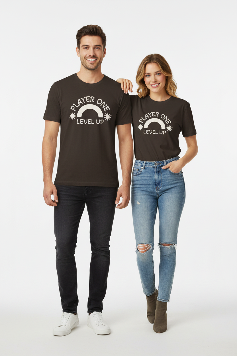 Player One Level Up T-Shirt — Retro Rainbow Gamer Tee