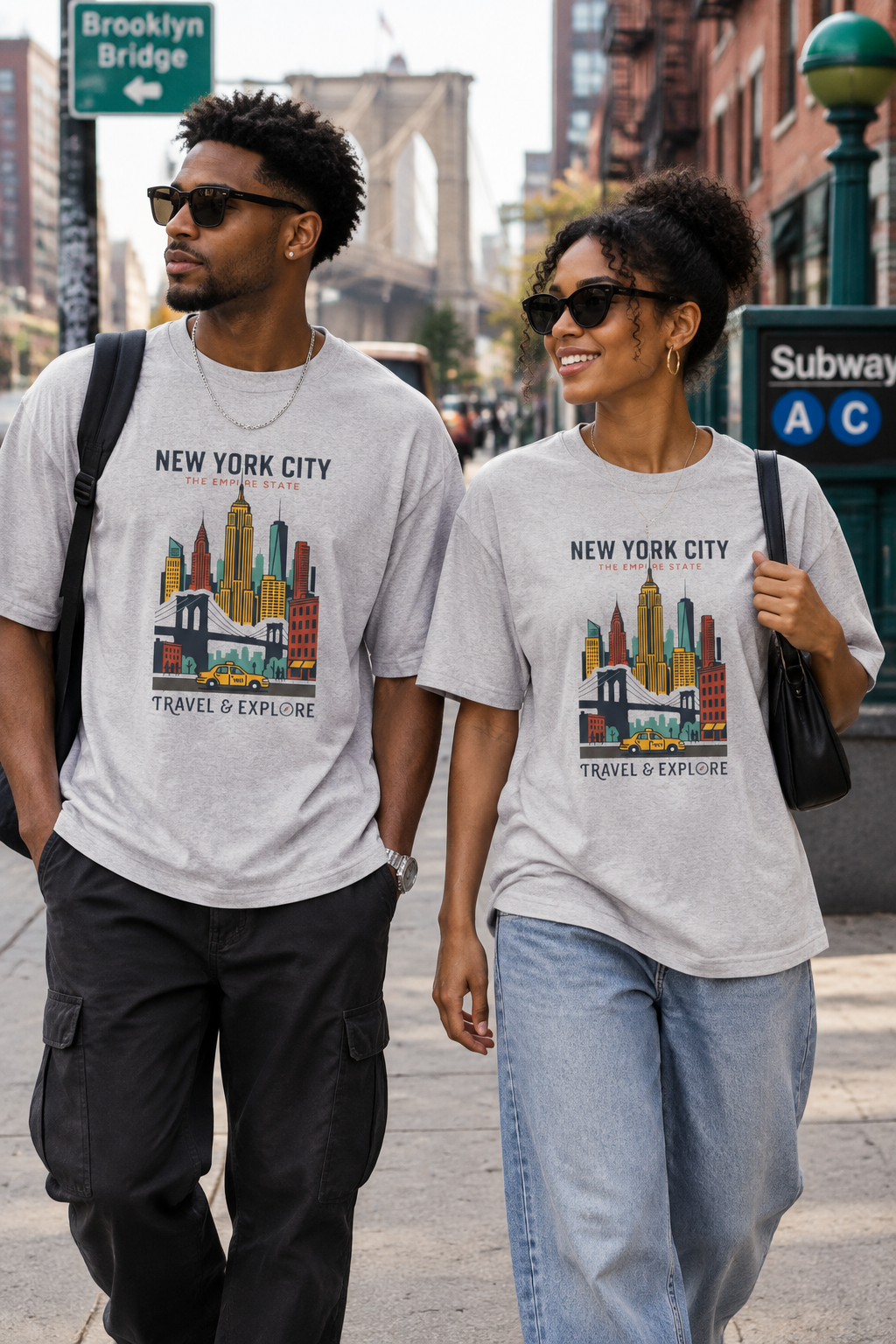 New York City Skyline Tee — "Travel & Explore" Vintage NYC Graphic Shirt