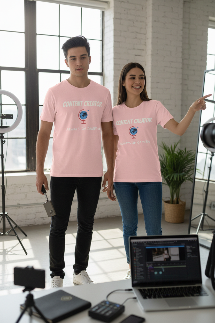 Content Creator Globe T‑Shirt – “Content Creator: Always On Camera” Graphic Tee