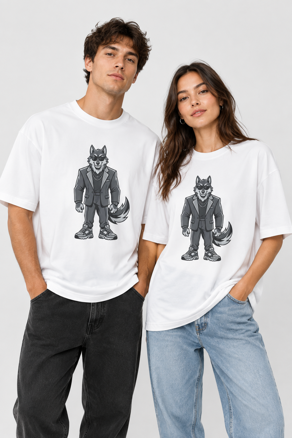Wolf in Suit Tee — Cool Canine Graphic Oversized T-Shirt