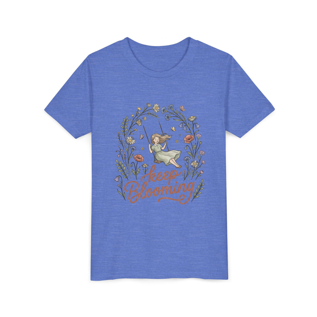 Youth Tee — "Keep Blooming" Floral Girl Gardening Shirt