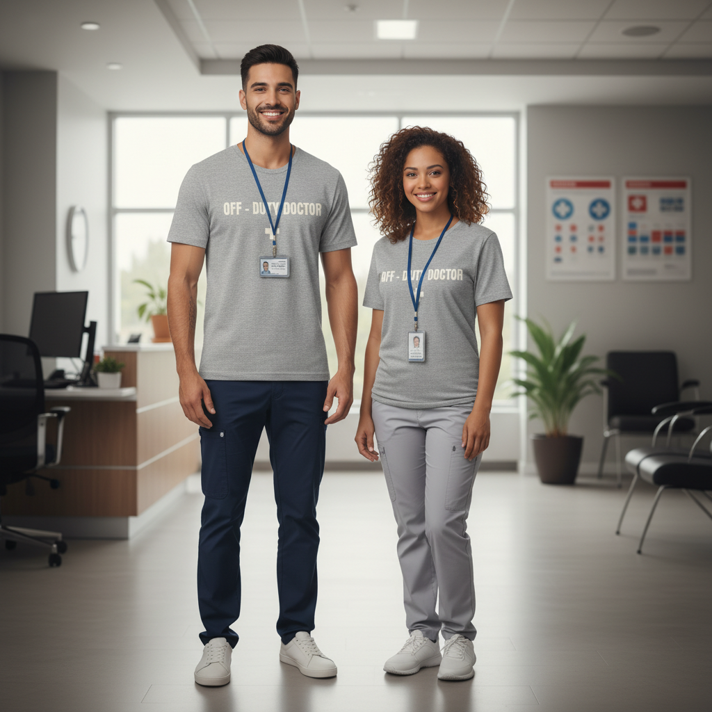 Off-Duty Doctor T-Shirt – Medical Humor Tee with Cross Logo