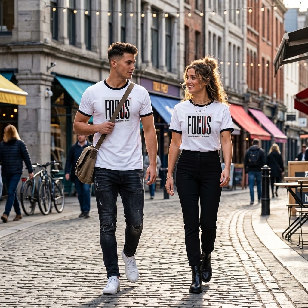 Focus Graphic Ringer Tee — "FOCUS: Strong Mind, Strong Body"