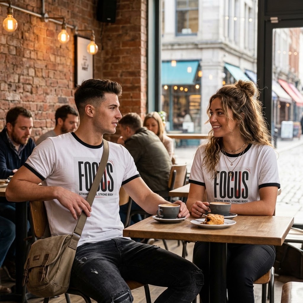 Focus Graphic Ringer Tee — "FOCUS: Strong Mind, Strong Body"
