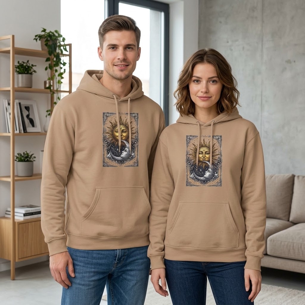 Sun & Moon Hoodie — Vintage Celestial Graphic Pullover