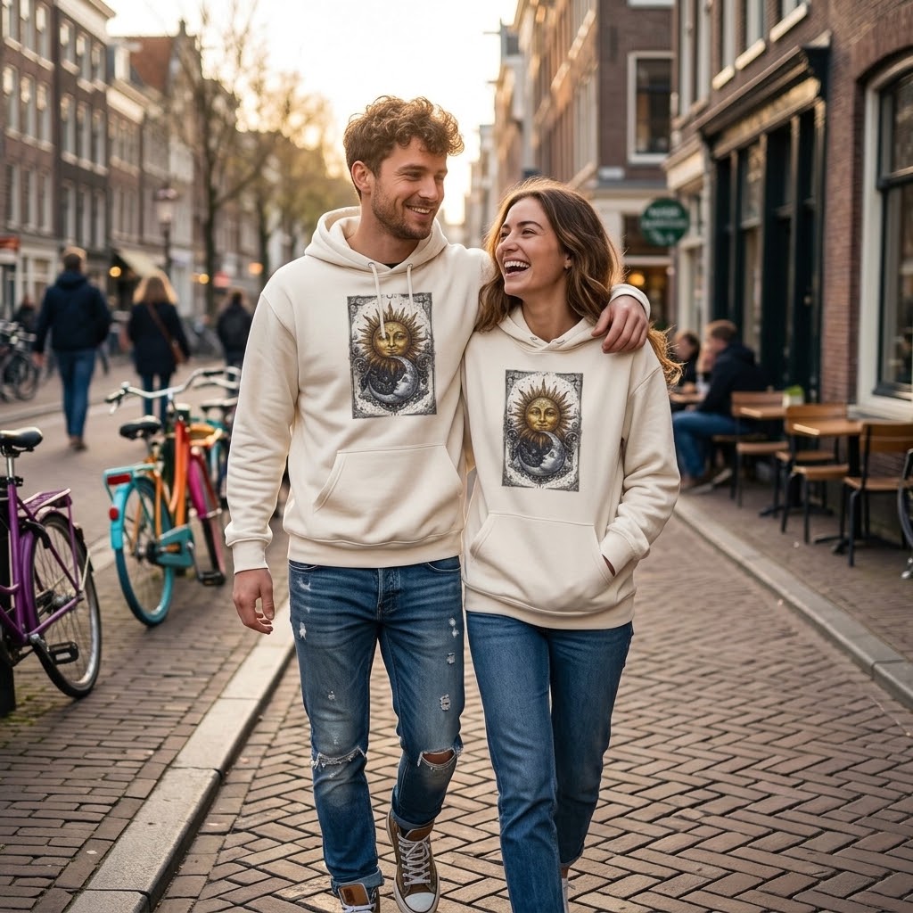 Sun & Moon Hoodie — Vintage Celestial Graphic Pullover
